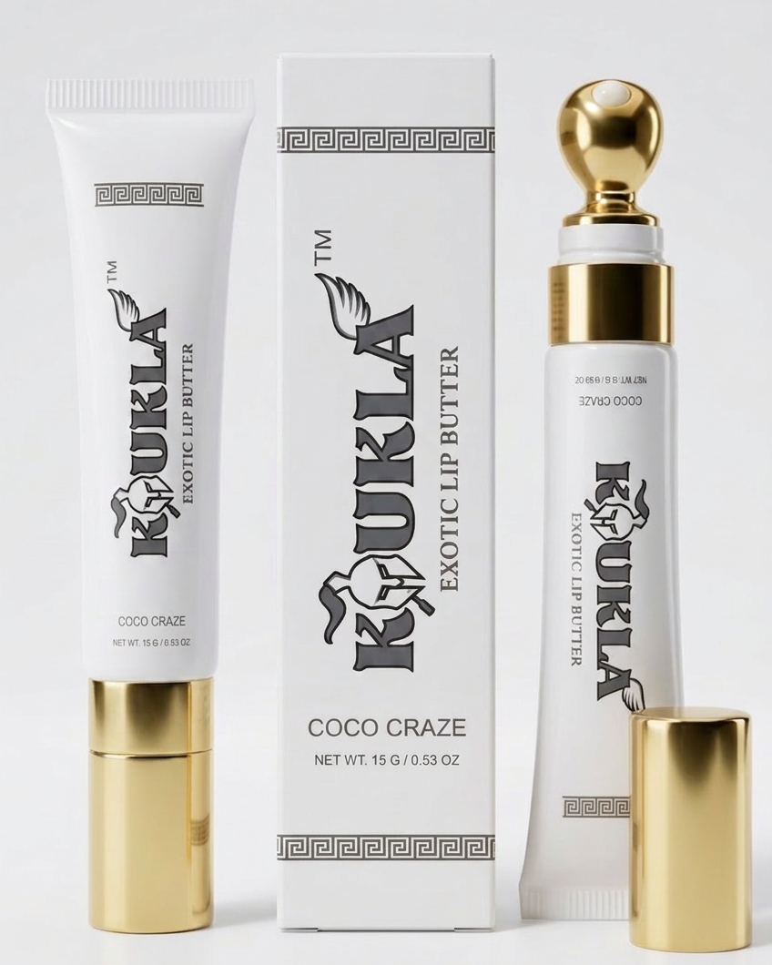 Koukla exotic lip butter with packaging on a white background