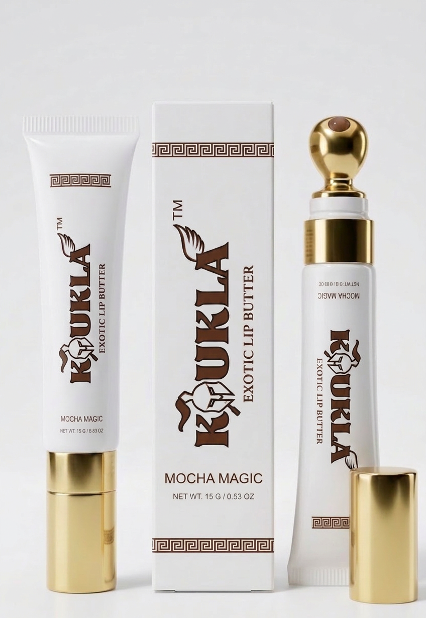 Koukla Exotic Lip Butter packaging with gold accents on a white background